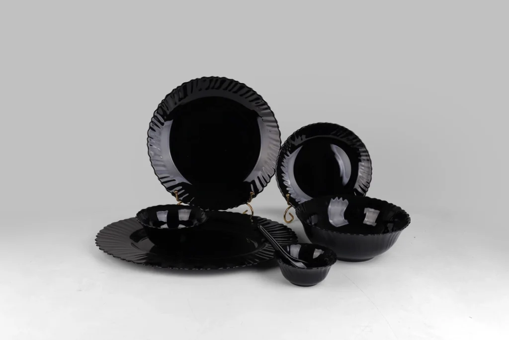33 Piece Black Opal Glass Dinnerware Set Compact