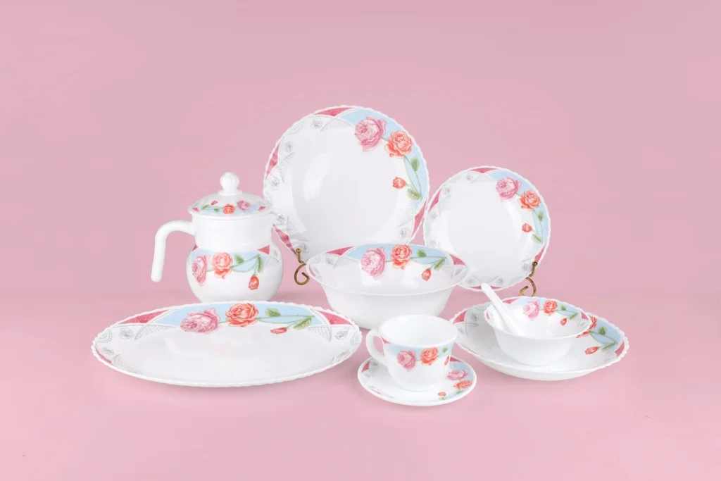 46 Piece White Opal Glass Dinner Set Compact