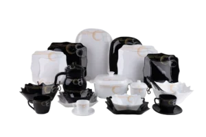 60 Piece Black and White Opal Glass Dinnerware Set