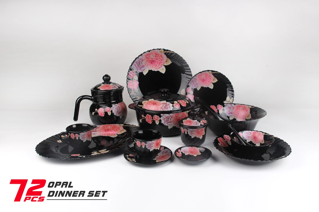 72 Piece Black Opal Glass Dinnerware Set Round