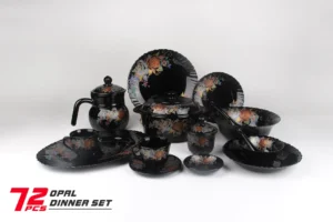 72 Piece Black Opal Glass Dinnerware Set Round