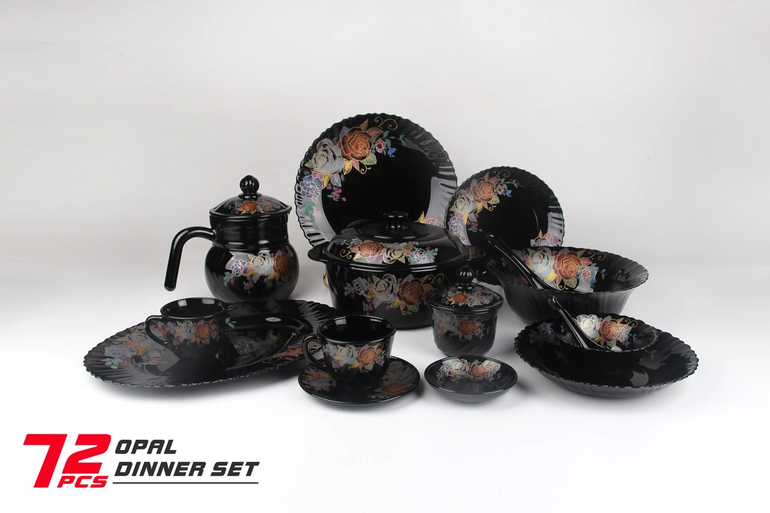 72 Piece Black Opal Glass Dinnerware Set Round