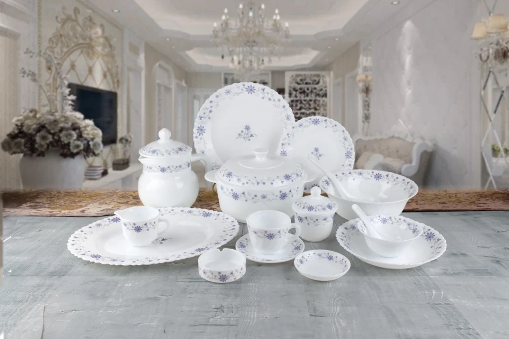 72 Piece White Opal Glass Dinnerware Set Round