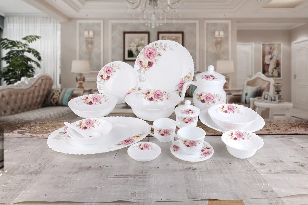 72 Piece White Opal Glass Dinnerware Set Round
