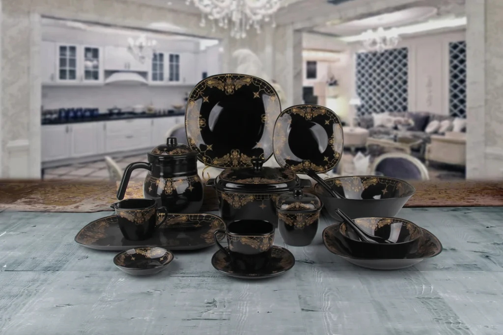 Square Black Opal Glass Dinner Set 72 Piece