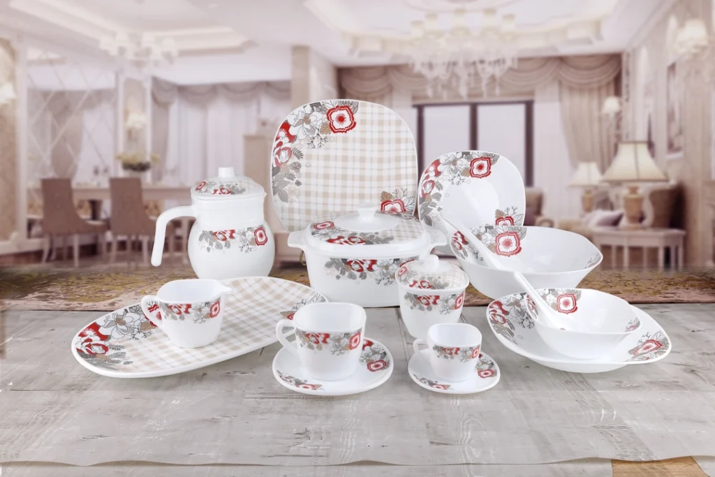 White Opal Glass Dinnerware Set 66 Piece Service