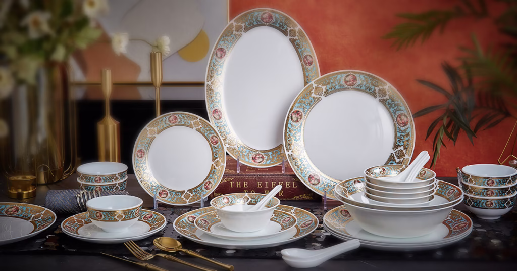 Embossed dinnerware set-opal glass