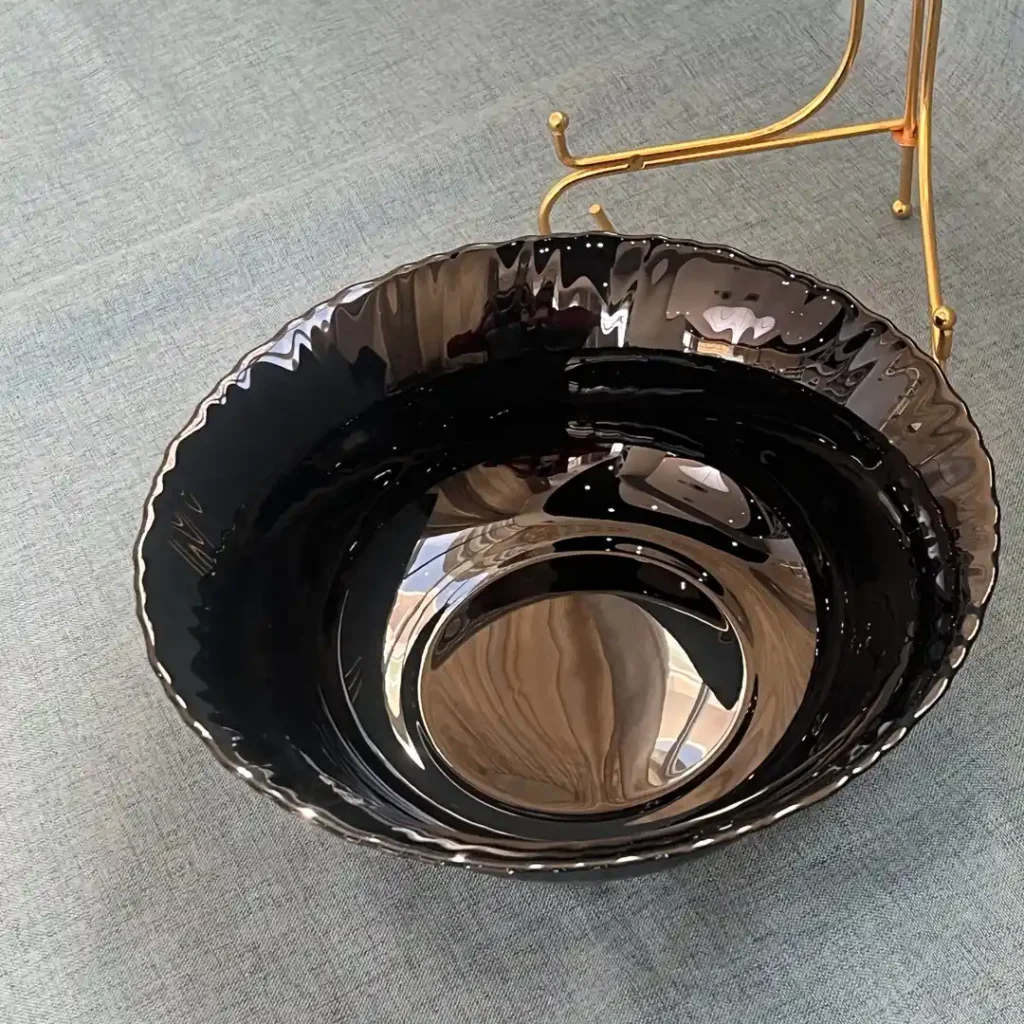 Black Opal Glass Bowl with Scalloped Rim