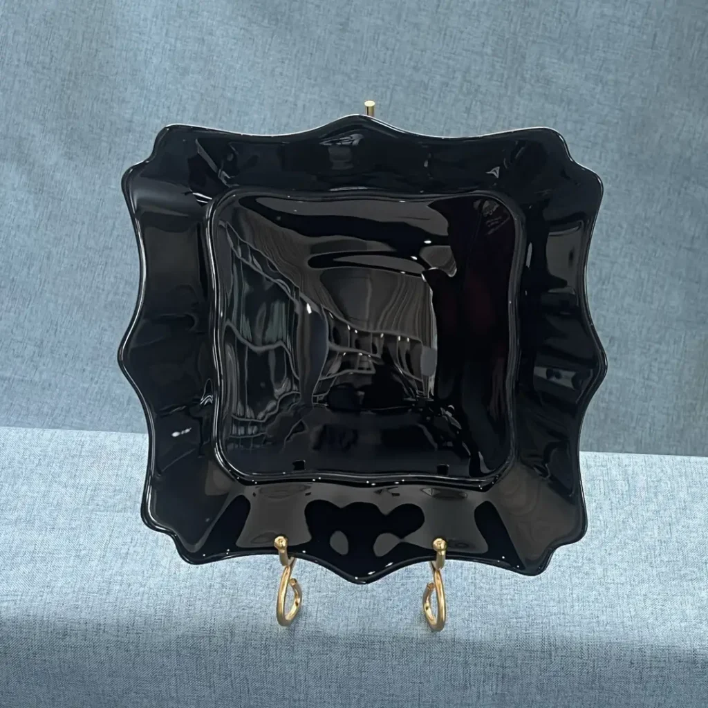 Black Opal Glass Deep Plate with Scalloped Edge