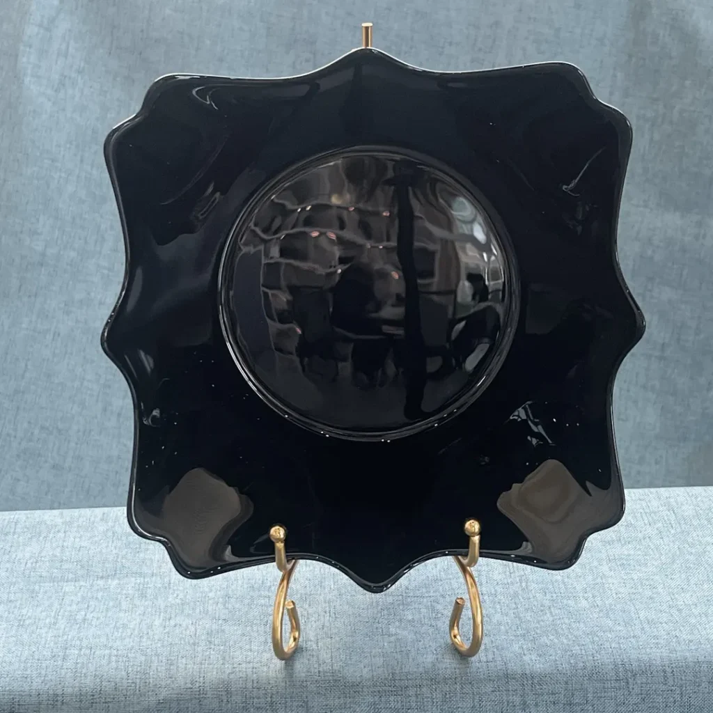 Black Opal Glass Square Bowl with Scalloped Edge