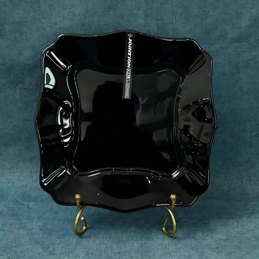 Black Opal Glass Square Plate with Scalloped Edge