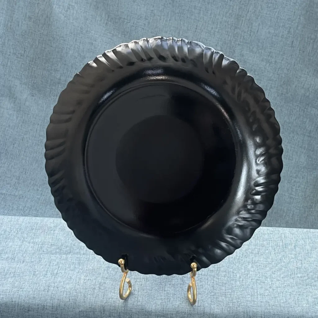 Black Scalloped deep plate Opal Glass