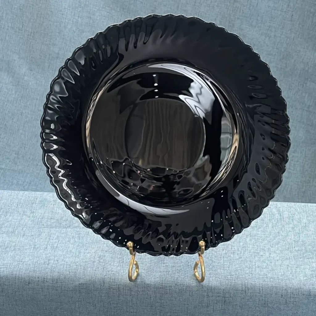 Black Scalloped deep plate Opal Glass