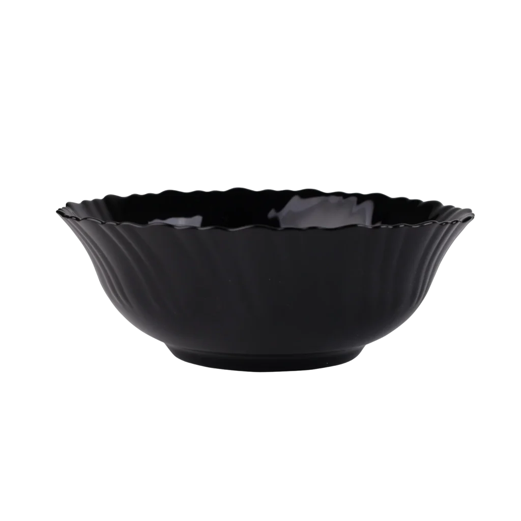 Black Opal Glass Bowl with Scalloped Rim