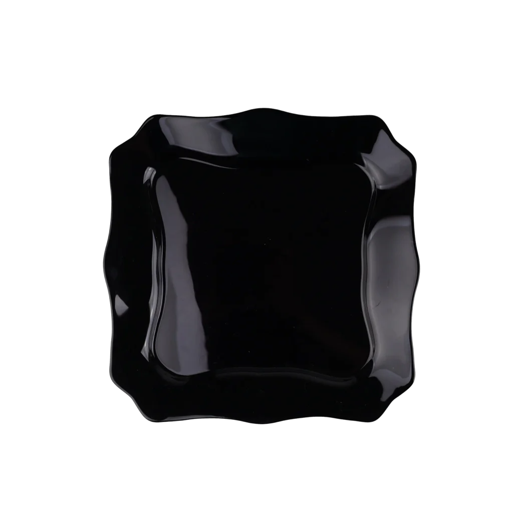 Black Opal Glass Square Plate with Scalloped Edge