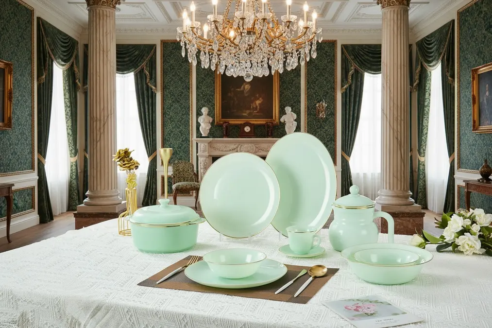 Green glass tableware