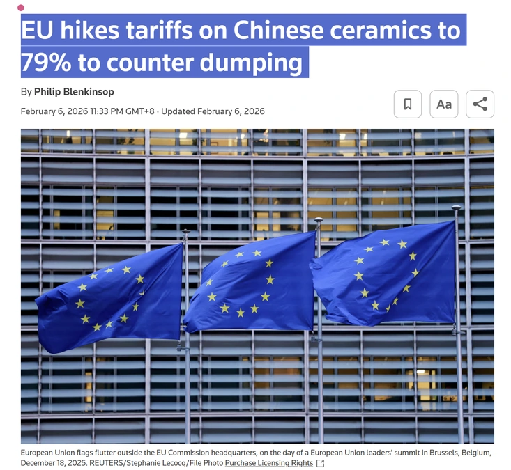 EU hikes tariffs on Chinese ceramics to 79% to counter dumping