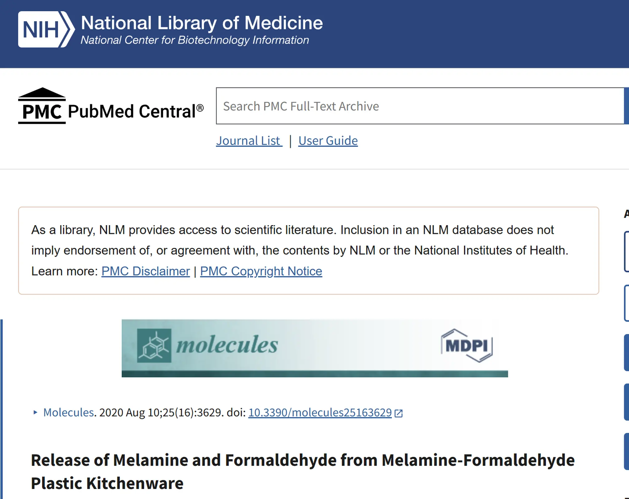 Release of Melamine and Formaldehyde from Melamine-Formaldehyde Plastic Kitchenware