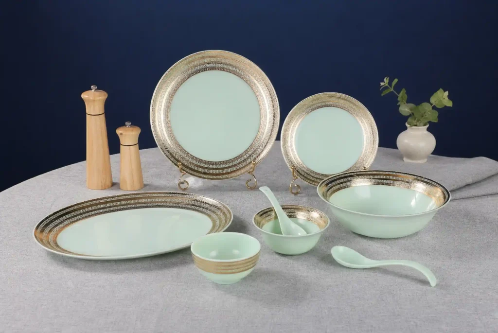 Green jade glass dinnerware set 1
