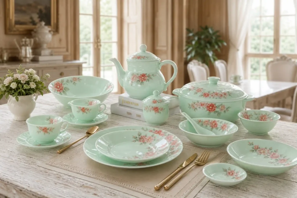 Green jade glass dinnerware set