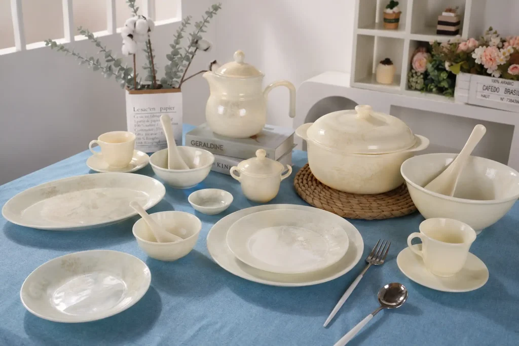 White jade glass dinnerware set