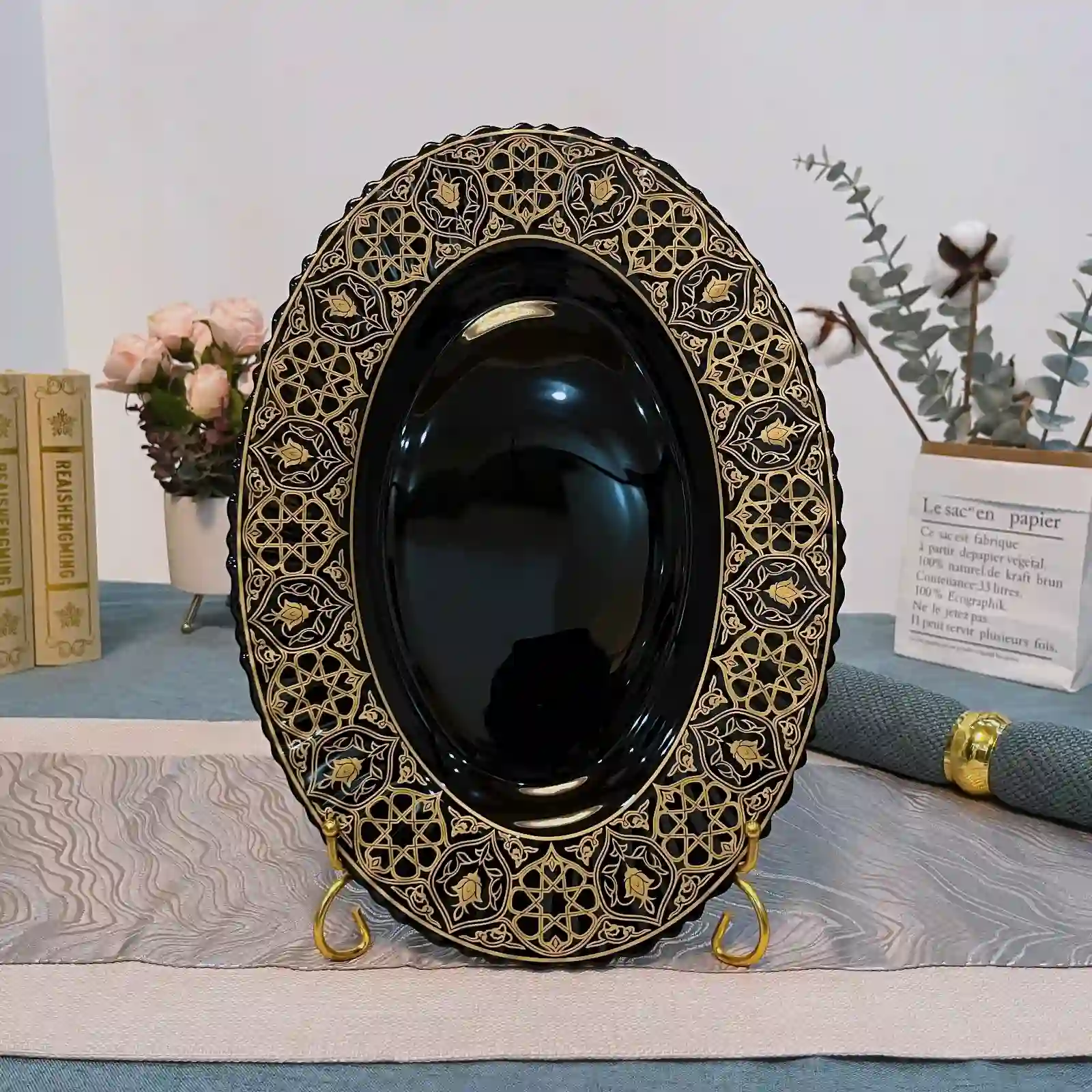 Black Gold Opal Glass Oval Fish Platter – Tempered Plate