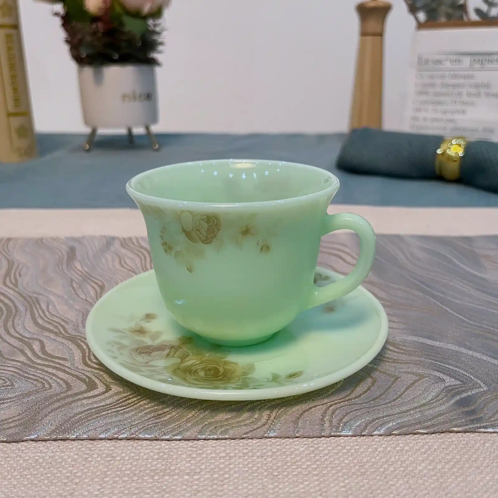 Opal Glass Coffee Cup & Saucer | Warm Touch, Not Hot