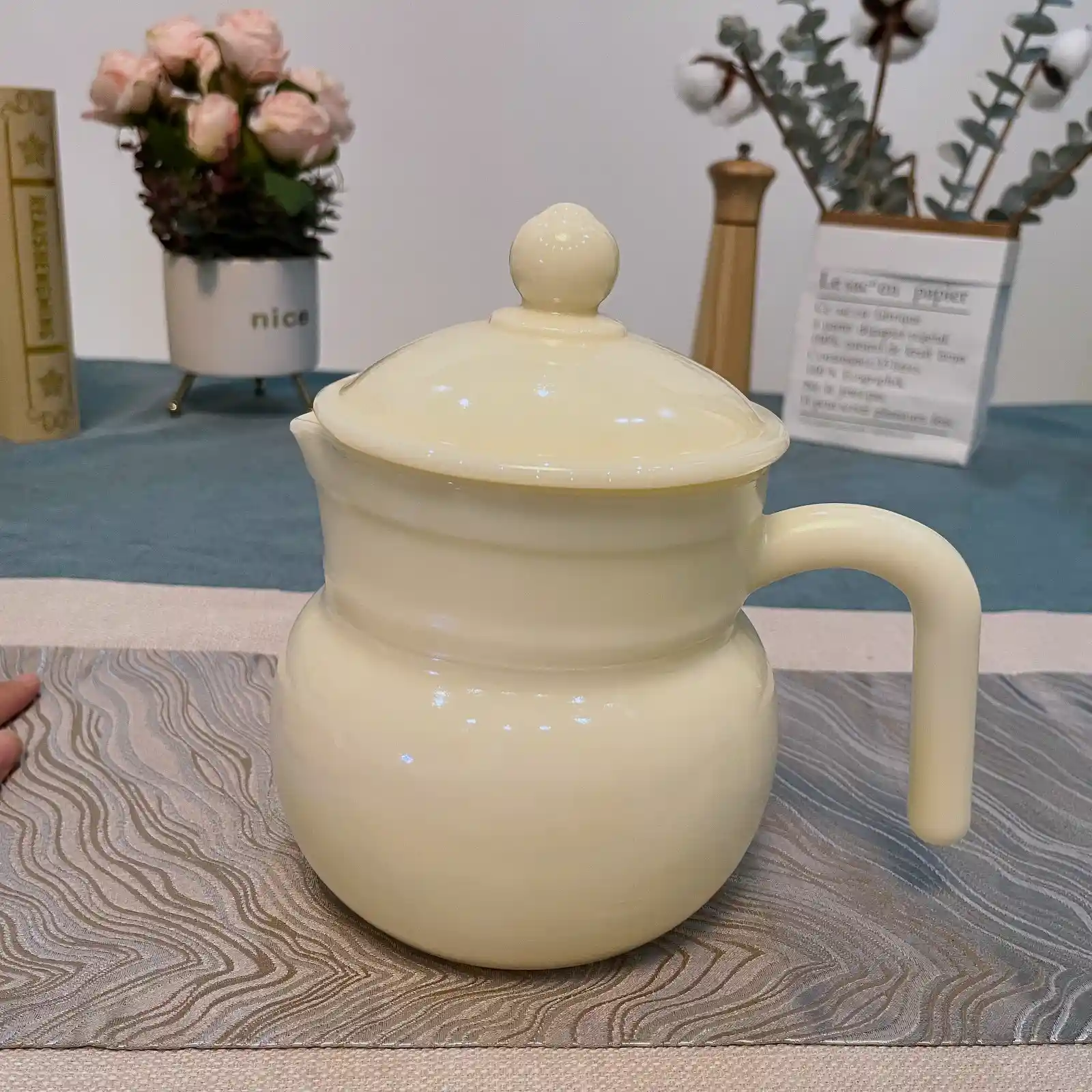Round Belly Opal Glass Tea Pot – Stable & Heat Keeping