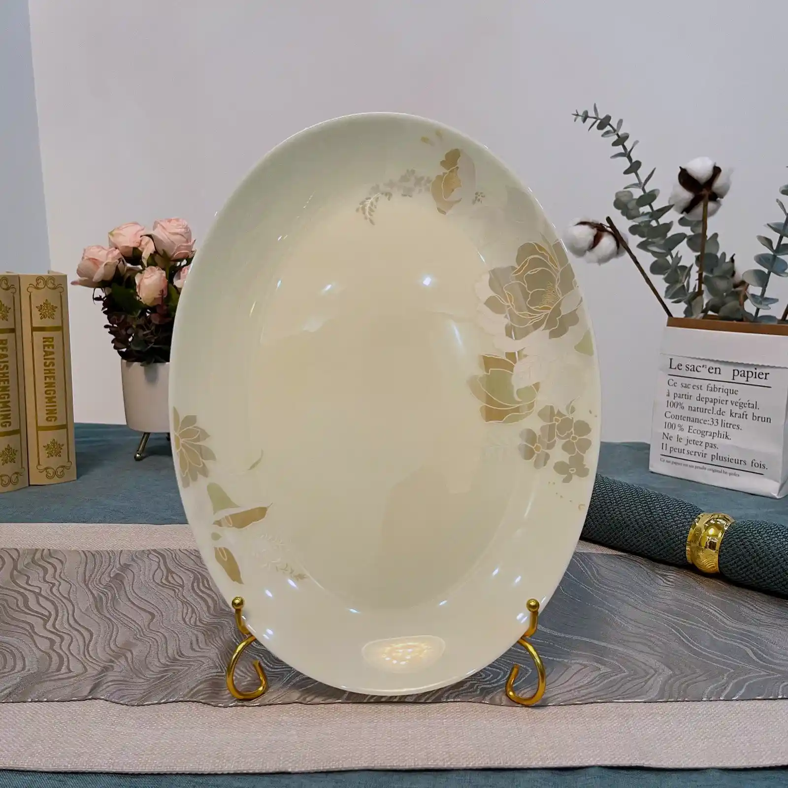 Lead-Free Opal Glass Oval Fish Plate | Food-Safe Platter