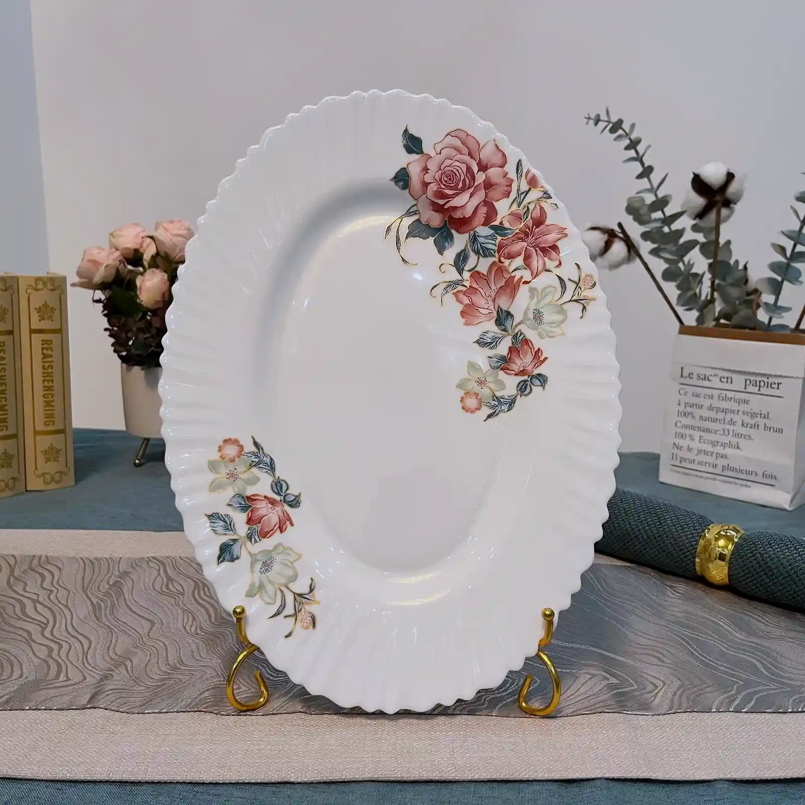 Anti-Slip Matte Bottom Opal Glass Oval Fish Plate