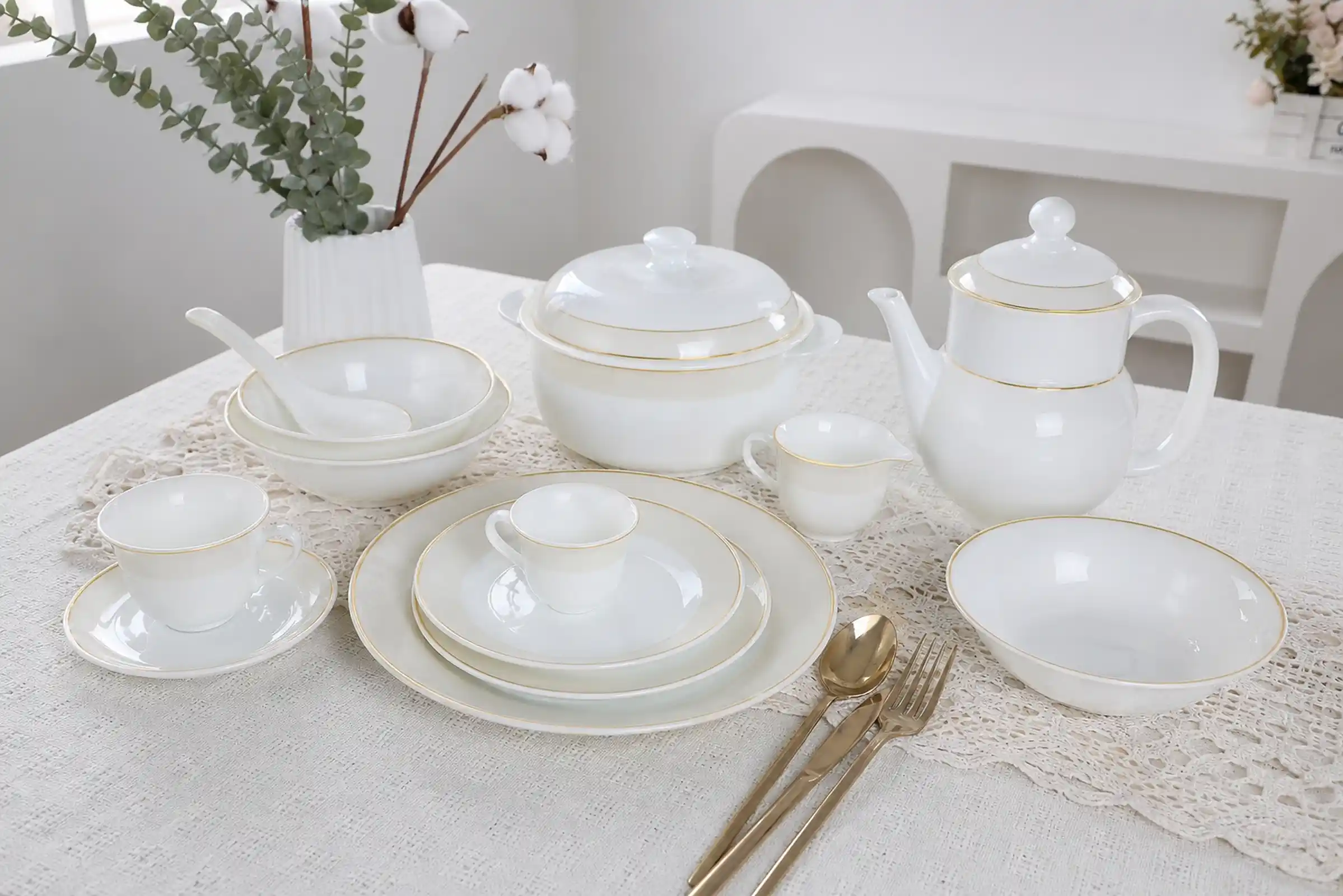 milk glass and opal glass dinnerware set